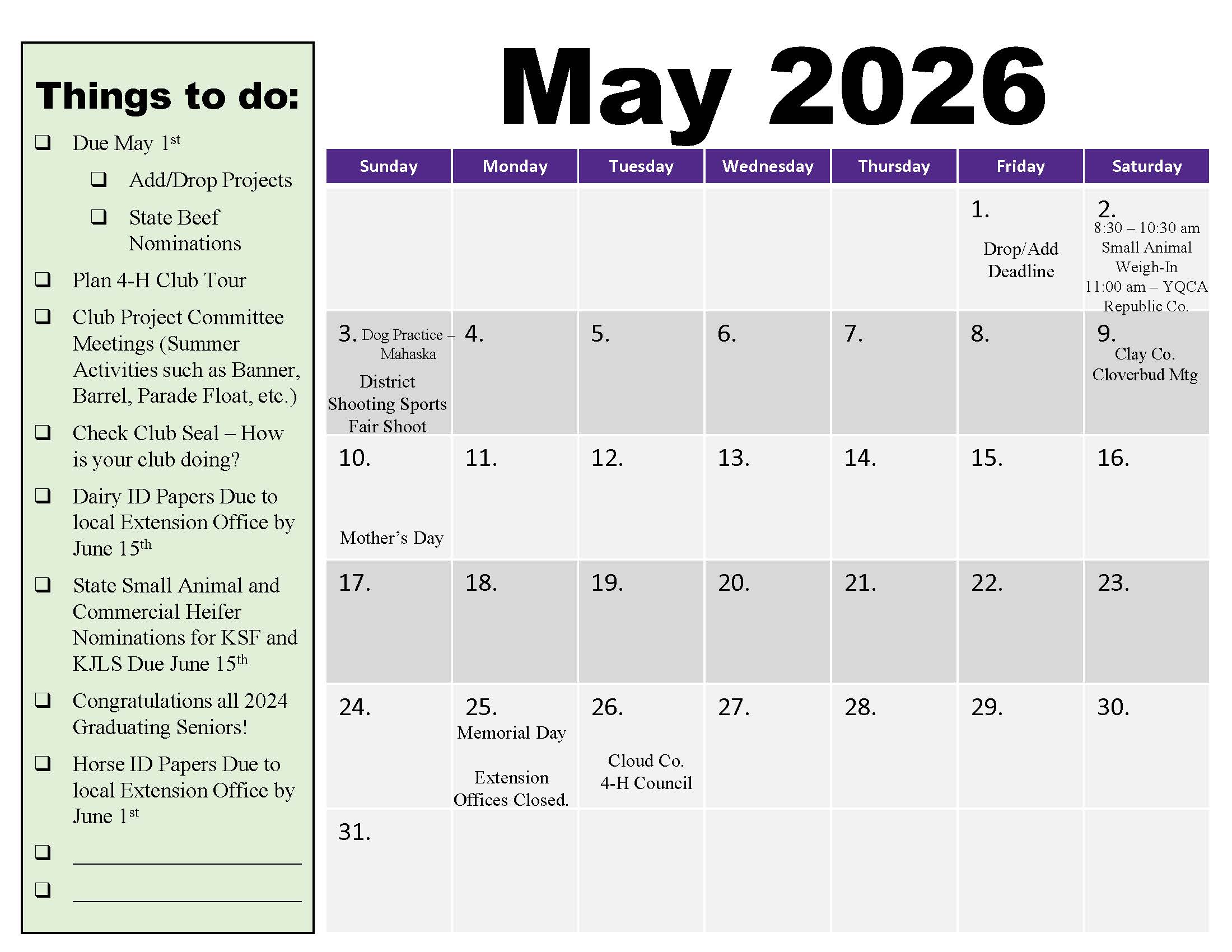 April 2026 4-H events 