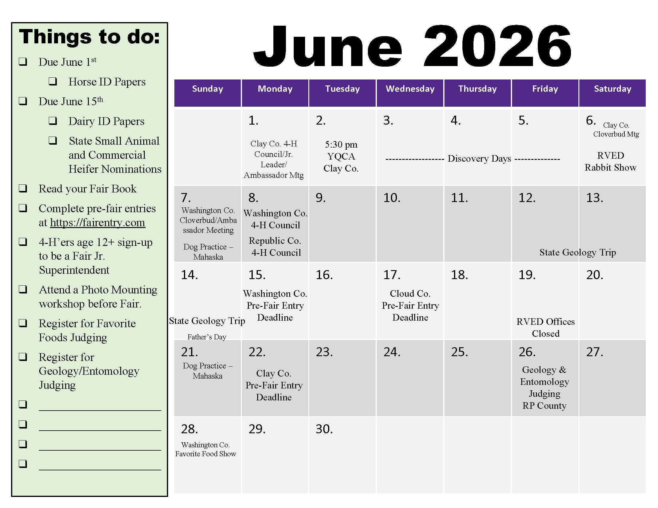 June 2026 4-H events 