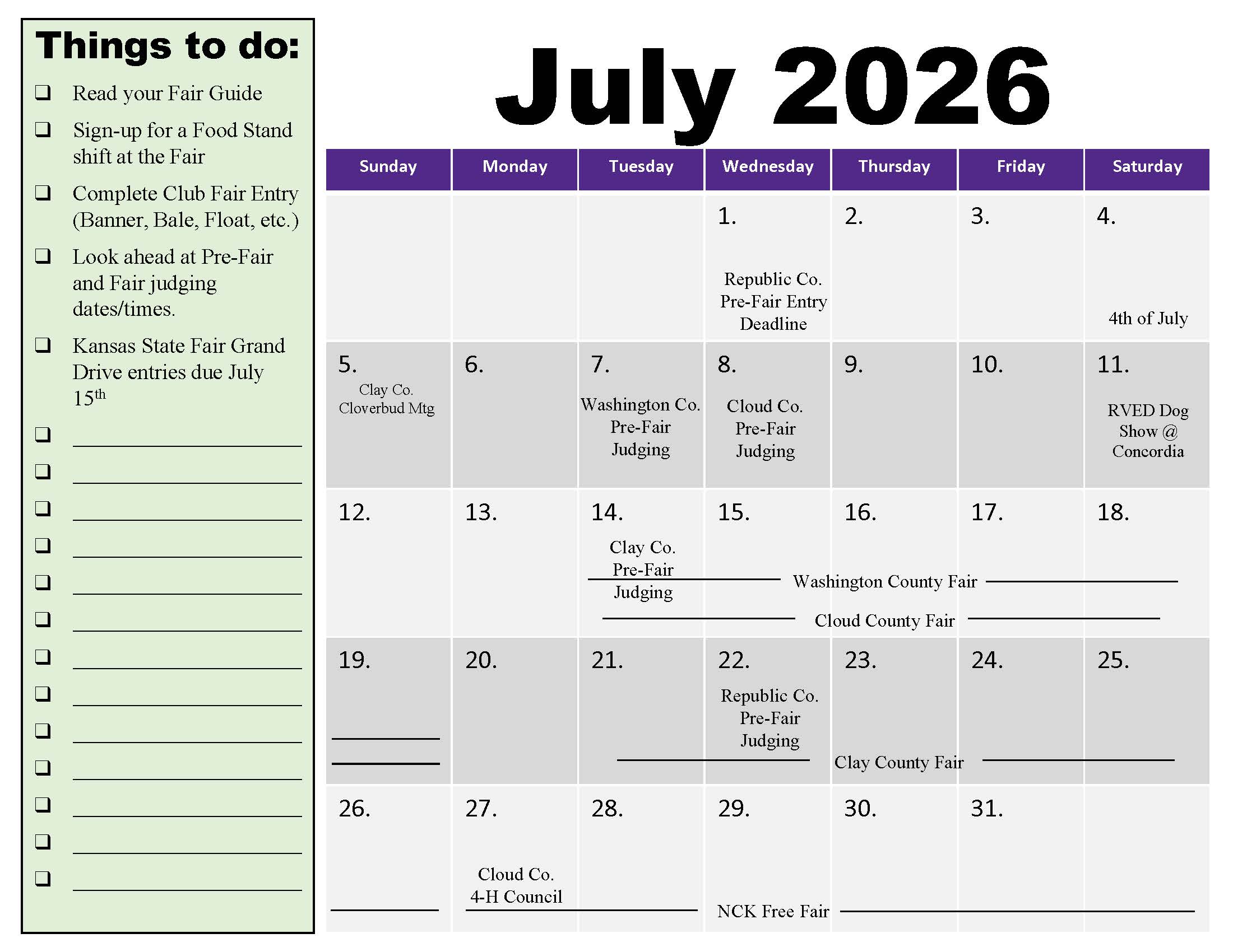 July 2026 4-H events 