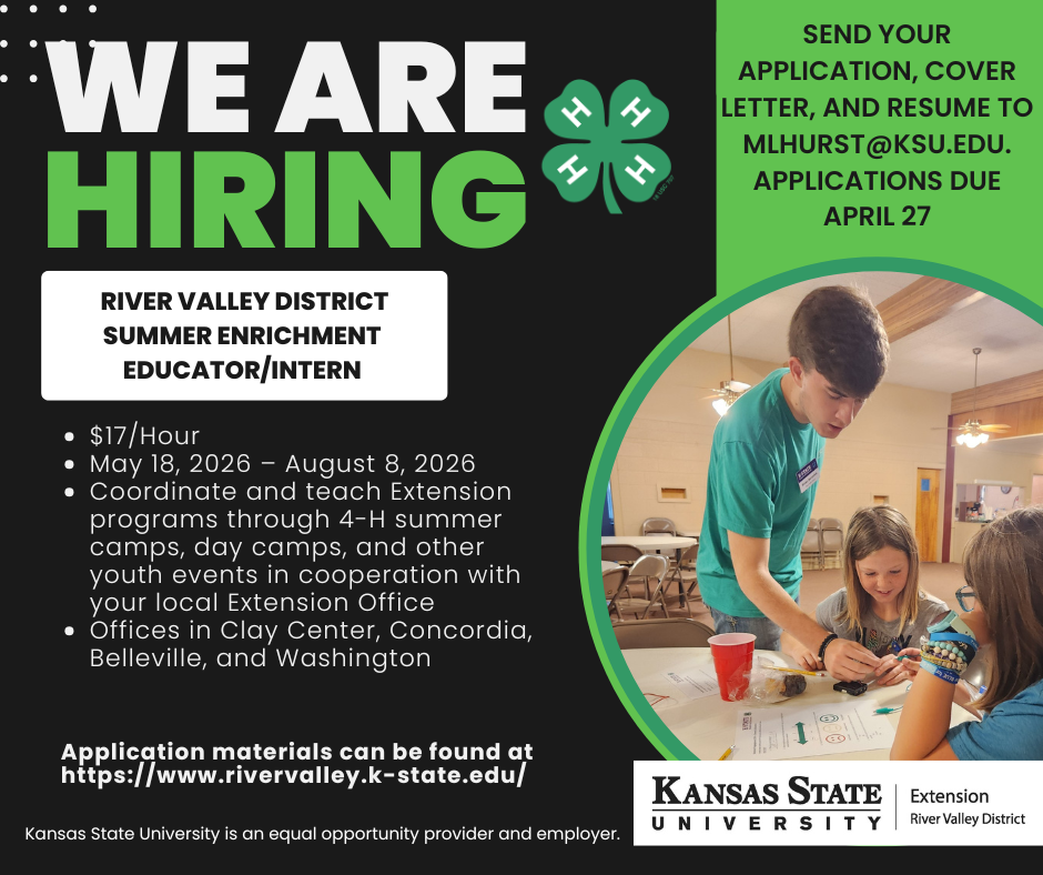 We Hiring Summer Intern Graphic, Call Marissa at 785-243-8185 with questions