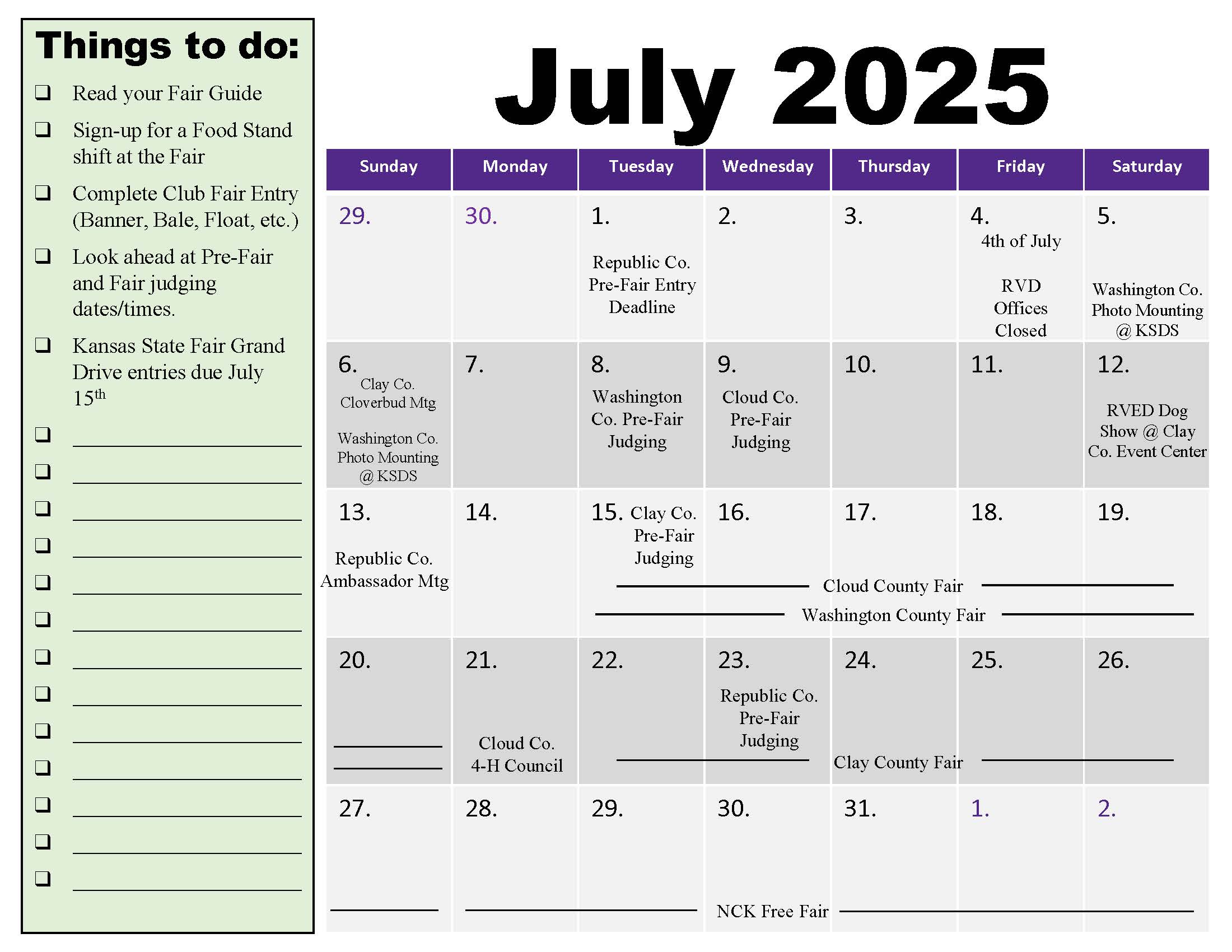 July 2025 4-H dates